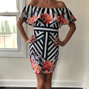 Jealous tomato floral striped ruffle mini dress